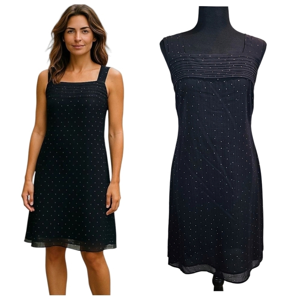 Kay Unger Womens 100% Silk Polka Dot Dress 4 Black Sleeveless Cocktails Party